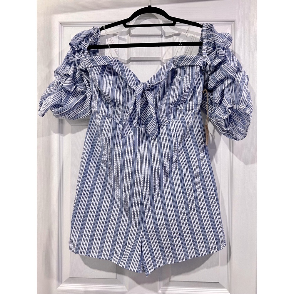 Pin-Stripped Shorts Romper